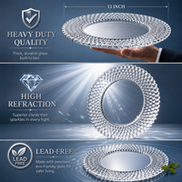 Assiettes de présentation en verre texturé nid d'abeille de 13 pouces en gros, sous-assiettes en cristal sans plomb pour événements de mariage de luxe en vrac