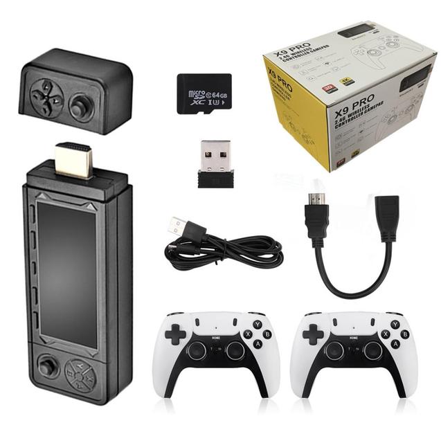 X9 Pro Retro Gaming Console 20000+ Retro Game Stick 4K HD TV Game Stick Plug Play Game Console with 2 Wireless Controllers