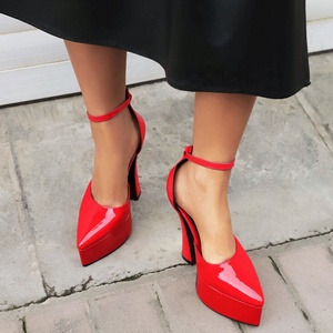 Sandalias de Mujer de Charol con Tacón Súper Alto y Plataforma Gruesa, Zapatos de Fiesta con Punta en Pico, Elegantes y Sensuales - Product Image 4