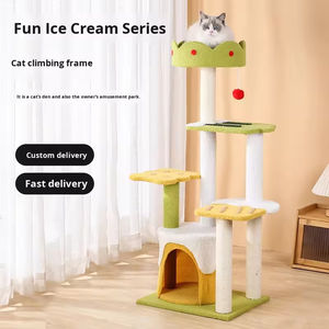 Arbre à chat pliable super haut moderne, grand lit pour chat, griffoir, structure d'escalade pour chat, durable, confortable, en peluche et lin, en carton - Product Image 2