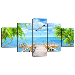 Kích Thước Lớn Vải Cảnh Quan Tự Nhiên Đại Dương Bờ Biển Cây Dừa 5 Pcs Nghệ Thuật Lớn Vải In Sơn Bộ - Product Image 2
