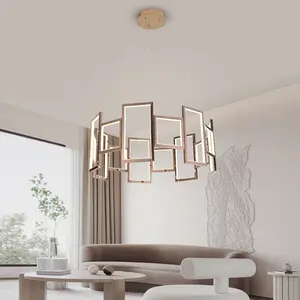 Nordic Design New Restaurant Chandelier Modern Light Luxury Lighting Creative Concept Square Decoration Bar Table Golden Lamp