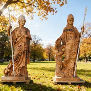 Estatua de Guerrera Europea para Exteriores, Escultura de Luchadora, Estatuas Romanas Femeninas de Tamaño Real, Estatuas de Guerreros de Mármol Rojo Atardecer - Product Image 4