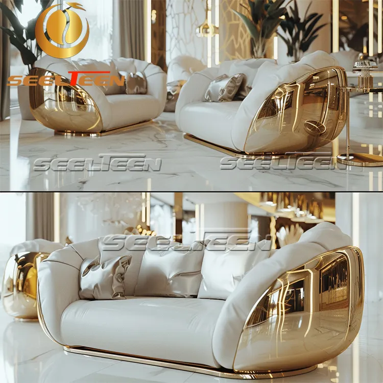 Living Room Modern l Shape Classic European Gold Luxury Sofas Set For House
