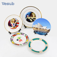 Assiette décorative commémorative suspendue en grès céramique de 8 pouces avec incrustation dorée, impression par sublimation personnalisée, durable