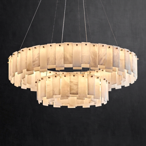 Lustre LED moderne de luxe, luminaires suspendus ovales d'intérieur, albâtre naturel, anneau de flocon de neige, dimmable, blanc chaud, hôtel, restaurant - Product Image 1