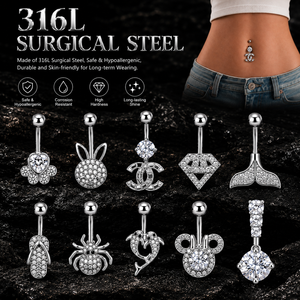 Anneaux de <span class=keywords><strong>nombril</strong></span> en acier inoxydable avec zircon CZ, motif patte de chaton ou araignée, bijoux de <span class=keywords><strong>piercing</strong></span> pour femme, hypoallergéniques - Product Image 1