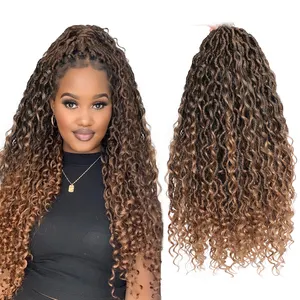 Natural Ombre Deusa Faux Locs Com Cachos Afligido Água Wave Faux Locs Diy Rio Fechaduras 24 polegada Crochet Tranças Extensões de cabelo