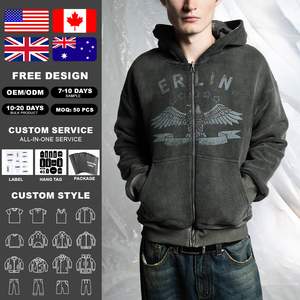 KingSen OEM Sweat à capuche zippé réversible imprimé camouflage respirant thermique en molleton 100% coton délavé à l'acide avec broderie 3D Hiver - Product Image 2