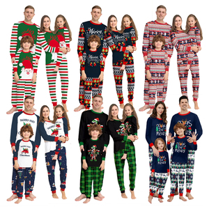 Pijamas rojos de Navidad para la familia Pijamas de punto a juego Cintura elástica Estampado transpirable Invierno Otoño Primavera Pijamas de Navidad - Product Image 1