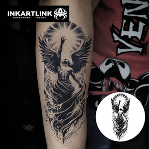 Adesivo Tatuaggio INKARTLINK Angelo con Ali Cadute, Statua Radiosa, Luce Divina, Redenzione Estetica, Erbe, 15 Giorni, Confezione Bulk - Product Image 2