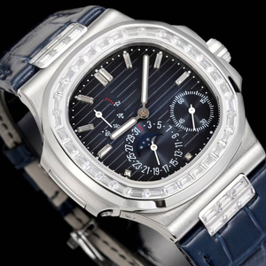 Reloj Automático Cuadrado para Hombre con Bisel con Detalles de Diamantes, Esfera Vertical Negra y Azul, con Fase Lunar, Cronógrafo, Reloj Mecánico - Product Image 2