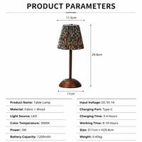 Lampe de table portable sans fil USB à LED avec abat-jour en tissu à commande tactile rechargeable pour mariage, chambre, hôtel, bar, café