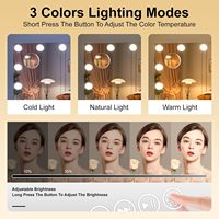 Miroir de Maquillage Carré Autoportant en Métal et Verre avec 15 Lumières LED, Interrupteur Tactile Bluetooth, Grossissant, Personnalisable OEM/ODM