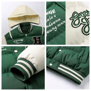 בגדי פסים מכסה מכסה המנוע מותאם אישית נשלף גברים של חורף חם למטה ריפוד עם רוכסן פרסה עם רקמה - Product Image 3