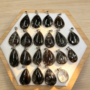 Cuarzo rutilado negro de 27-35 mm, piedra natural pulida artesanal, cristales energéticos, colgante para regalo de aniversario, precio de fábrica - Product Image 3