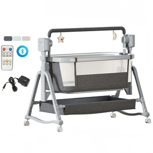 Lit bébé multifonctionnel pliable et mobile, grand lit modulable avec fonction berceuse, <span class=keywords><strong>berceau</strong></span> pour nouveau-né et enfant, télécommande - Product Image 1