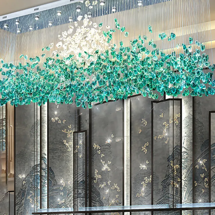 Hanging Green Light Grand Show Room Hotel Lobby Large Crystal Custom Led Chandelier