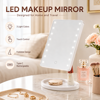 Miroir de maquillage LED à 3 couleurs, à intensité variable, avec capteur tactile intelligent, miroir de table vertical réglable à une face avec grossissement