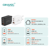Chargeur rapide double port 36W avec double transformateur, certifié CB CE RoHS, charge rapide PD, chargeur mural avec prise EU