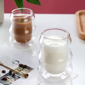 Vaso Creativo para <span class=keywords><strong>Starbucks</strong></span>, Vidrio de Borosilicato de Doble Pared, Aislado, para Té, Leche, Café, Agua, con Diseño de Olas - Product Image 2