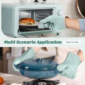 Gants de cuisine et de barbecue en silicone de qualité alimentaire et coton, style imprimé, résistants à la chaleur, pour four et grill, protège-plat - Product Image 3