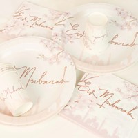 Rose Eid Mubarak Tischgeschirr Eid-Party-Zubehör Einweg-Pappteller Becher Servietten Muslimisches Islamisches Fest