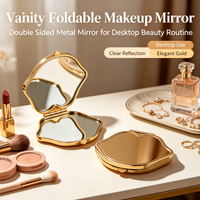 OEM Custom Logo Irregular Petal Compact Mirror High Quality Metal Folding Double Sided Makeup Pocket Mirror