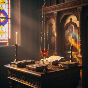 Chính Thống Treo Đèn Dầu Chính Thống Giáo Vigil Đèn Dầu Hợp Kim Đèn Dầu Với Thủy Tinh Màu Đỏ Tôn Giáo Nhà Thờ Lễ Đèn Cho Nhà Bàn Thờ - Product Image 5