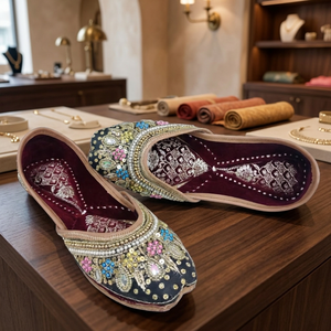 BS INTERNATIONAL Articles de fête de luxe, style indien traditionnel, en cuir véritable fait main, broderie, bande élastique, patchwork - Product Image 1