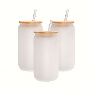 Gobelet personnalisable par sublimation, gobelet givré, bocal Mason pour boisson, verre à bière de 16 oz, bouteille en forme de canette avec couvercle et paille - Product Image 1