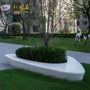 Nuevos Materiales de Construcción de Piedra GRC, Banco para Árboles de Forma Irregular Blanca, Banco de Exterior Impermeable y Duradero para Patio - Product Image 3