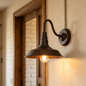 Applique murale industrielle couleur rouille, abat-jour en métal de 26 cm, lampe murale de style ferme, pour la décoration de la véranda, du garage, de la chambre à coucher - Product Image 3