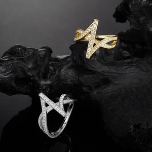 Anillo Abierto Ajustable de Lujo Ligero para Mujer, Diseño de Celebridad de Internet 2026, Plata de Ley S925 con Moissanita Geométrica Entrelazada - Product Image 3