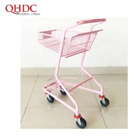 Chariot de courses en acier de petite taille avec panier, capacité de 80 kg, design pliable antirouille, couleur rose, pour utilisation en supermarché