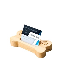Wooden Business Card Holder Dog Bone Shape <b>Solid</b> <b>Wood</b> <b>Desk</b> Organizer Office Pet Design Card Display Rack - Product Image 2