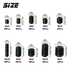400pcs Hex Socket Set <strong>Screws</strong> M3 M4 M5 M6 M8 Steel Internal Hex Drive Cup-Point Headless Set <strong>Screws</strong> for <strong>Door</strong> <strong>Handle</strong> - Product Image 2