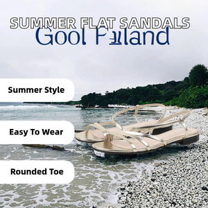 Sandales plates à bout rond pour femmes, design été-printemps, couleur unie, talon bas, style tendance - Product Image 2