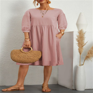 Vestido Casual de Verano para Mujer, de Algodón y Lino, Holgado, Cuello Redondo, Manga Corta, Vestidos de Mujer - Product Image 2