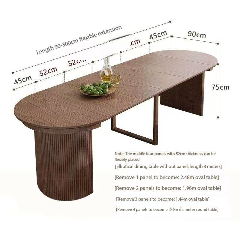 Table à manger en bois massif (0,9 m, extensible jusqu'à 3 m)