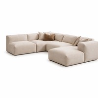 Canapé modulaire de luxe à assise profonde, coussins en mélange de plumes et lin belge, ensemble de salon moderne surdimensionné pour villa et hôtel