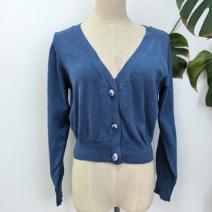 <span class=keywords><strong>Cardigan</strong></span> Elegante da <span class=keywords><strong>Donna</strong></span> con Scollo a V e Bottoni Blu Vintage, Maglione Corto a Maniche Lunghe per Primavera Estate - Product Image 1
