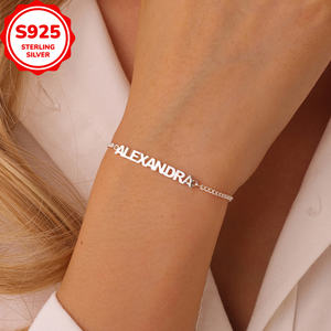 Bracciali <span class=keywords><strong>in</strong></span> <span class=keywords><strong>argento</strong></span> Sterling 925 personalizzati <span class=keywords><strong>con</strong></span> braccialetti <span class=keywords><strong>con</strong></span> <span class=keywords><strong>nome</strong></span> di lettera inglese personalizzati regalo di san valentino - Product Image 3