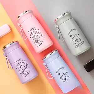 2024 New Custom Cute Cartoon Bear Pattern Colored 280ml Glass Water Bottle Hot Sale Drinking Cup with Lid for Kids and Children