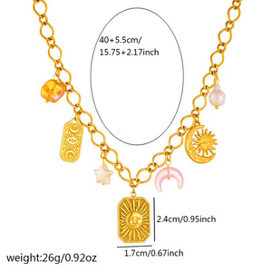 Sun And Moon Themed Stainless Steel Gold Plated Necklace With Star Pendant Clavicle Chain Fashion Jewelry Accessory - Product Image 4