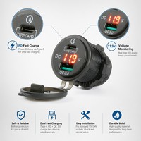 Prise QC3.0 ON/OFF avec Voltmètre Rouge, Chargeur USB pour Moto, Chargeur USB Type C pour Téléphone, GPS, Caméra