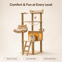 Arbre à chat intégré, plateforme de couchage pour chat en forme de capsule spatiale surdimensionnée, échelle, griffoir, accessoires pour chat