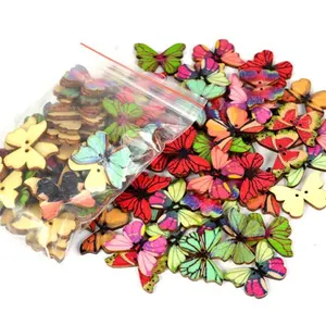 classic retro style two hole colored sewing flatback wooden butterfly buttons for diy craft