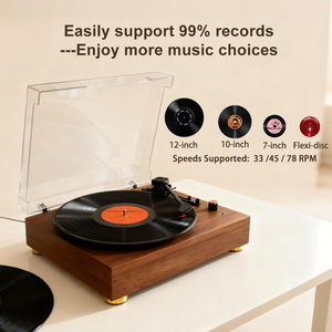 Tourne-disque rétro vintage en <span class=keywords><strong>bois</strong></span> avec entrée auxiliaire 5.0, lecteur de disques vinyles 3 vitesses, haut-parleurs intégrés, couleurs personnalisables - Product Image 4