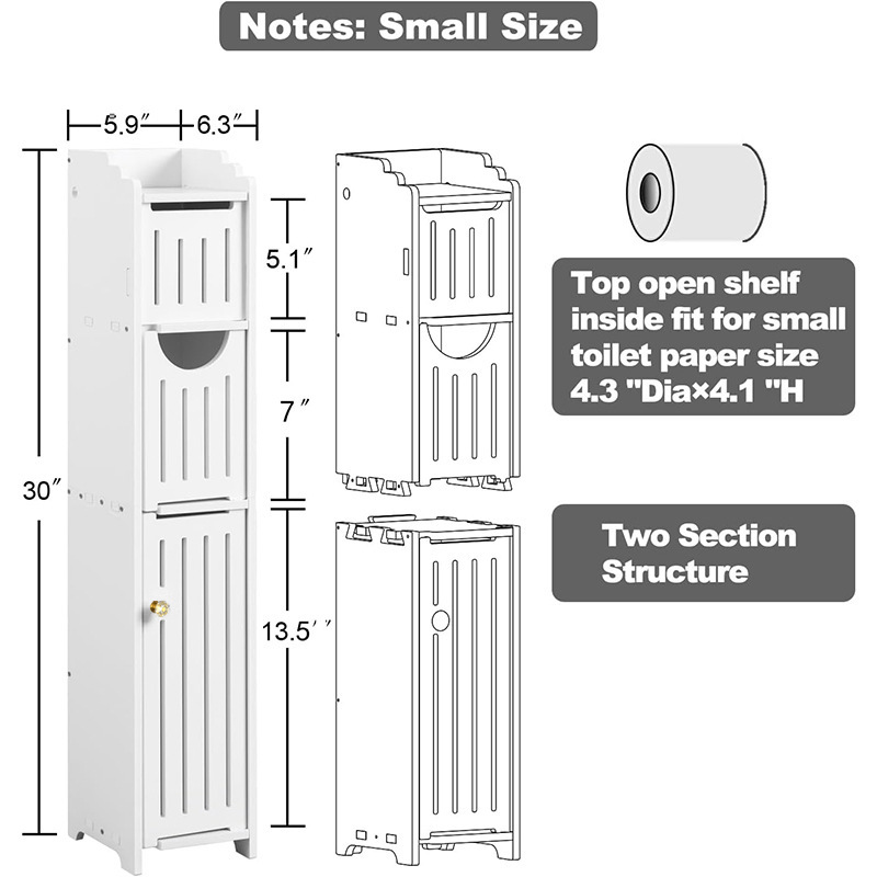 Narrow toilet cabinet [split double door] 76*15*16CM